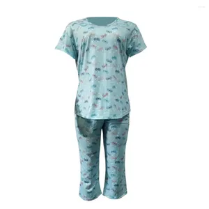 Women's Two Piece Pants Women Summer Pajamas Elegant Print Set With V Neck Wide Leg Comfortable Sleepwear For Mother Grandmother