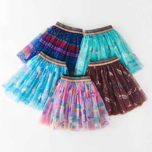 التنانير 2-12T Girls New Color Print Printed Meshe Skirt Skirt Kids Purfy Princess Skird School Girl Girl Jeist Skirt 2024 Y240522