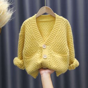 Little Girls Sweaters Autumn V-neck Cardigan Knit Wool Children Clothes Warm Winter Outfits for 4 5 6 7 8 9 10 11 12 Years L2405