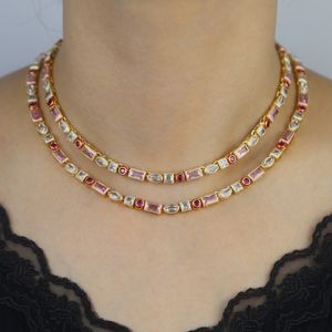 Luxury Rainbow Geometric Olika formade CZ Cubic Zirconia Tennis Chain Choker Halsband Bezel Emamel Fashion Women smycken