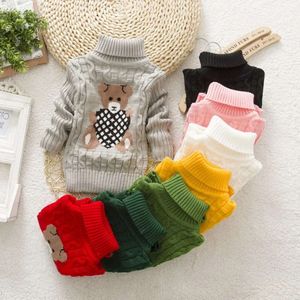 Children Autumn Winter Long Sleeve Cartoon Bear Kids Sweaters Turtleneck Pullover Knitted Sweater for Boys Girls L2405