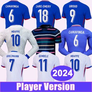 2024 Французский Mbappe Mens Player Soccer Jerseys Kolo Muani Saliba Clauss Kante Tchouameni Home Away Training Wear Fore Football рубашки с длинным рукавом