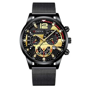 Fashionable and trendy calendar mens watch stainless steel strap mesh luminous quartz