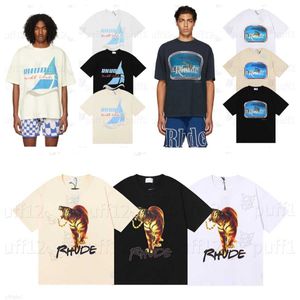 Rhude Mens Designer TシャツトレンドブランドレタープリントTシャツメンズとレディースラウンドネックTシャツ春夏ハイストリートスタイルスタイルトップTシャツRhude EuropeanS TGJM