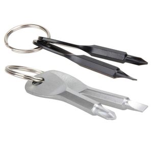 2Pcs Stainless Steel Multi Tools Key Ring EDC Screwdriver Set Pocket Outdoor Tool Set Multitool Keychain Sliver Black9695946