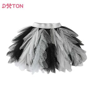 Röcke Dxton Girls unregelmäßige Röcke vier Staffel Tüllschicht Kinder Prinzessin Tutu Rock Patchwork Elegante Ballett Miniröcke für Mädchen Y240522