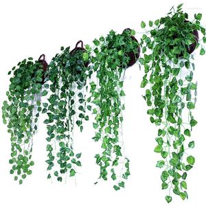 装飾的な花緑のシルク人工吊りアイビーリーフガーランド植物ブドウのブドウの葉1PCSホームバスルームデコレーションガーデンパーティーの装飾
