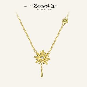 Pendant Necklaces BAMOER U 925 Sterling Silver Hope Chrysanthemum Pendant Necklace with Gold Plated Womens Design Original Exquisite Party Jewelry d240522