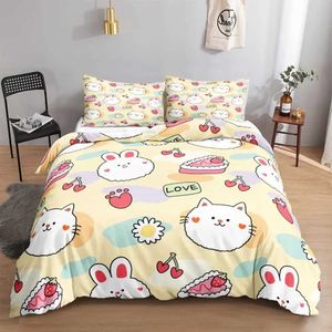 Bedding Sets Watercolor Bunny Rabbit Duvet Capa Conjunto decorativo 3 peças com 2 shams Queen rei Decoração de quarto de tamanho grande H240521 V2A6