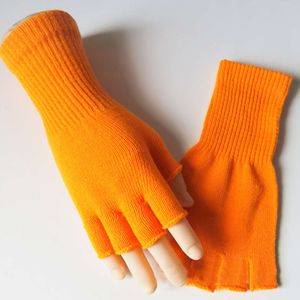 Women Soft Acrylic Half Five Finger Knitted Wrist Mittens Winter Warm Outdoor Cycling Stretch Fingerless Gloves Unisex F24523 F24523