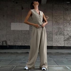 Pantaloni da due pezzi da donna 2 pezzi/set da donna vestito da donna senza maniche gamba larga in vita ad alta vita