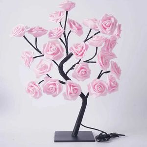 Decorative Objects Figurines 24 TreeLED Light USB Plug Table Shape Adjustable Artificial Rose Tree Fairy Night Home Christmas H240521 SMEE