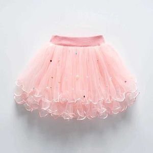 Юбки Girls 2024 Summer New Fashion Solid Color Beadsed Princess Half Skirt Y240522