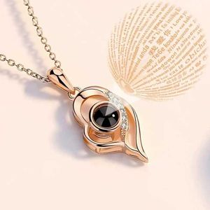 Pendant Necklaces Luxury pendant necklace ladies I love you. Rhinestone inlaid hollow project necklace gift in 100 languages d240522