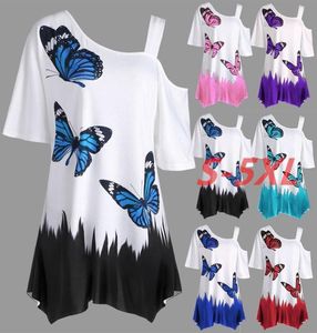 Women039s Butterfly Print Plus Tamanho Túnica Camiseta Verão Casca de animais de algodão Caminhada Mulheres colheita Top Mangas curtas Tirina 1127013