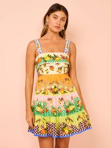 Casual Dresses Designer Style Floral Printed Vacation Women Dress Off-Shoulder Sling Metal Button Spring Skinny Elegant Outside Female
