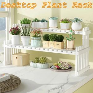 Two layers of decorative natural bamboo flower pot plant display shelf and wooden desktop bookshelf with two Flat noodles shelves 240509