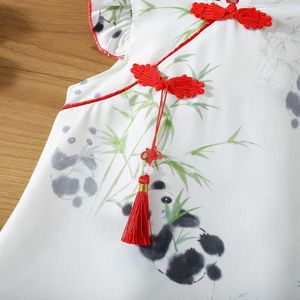 Summer Nuova bambina con piccole maniche volanti panda in bambù vestito da principessa dolce in stile cinese elementi qipao
