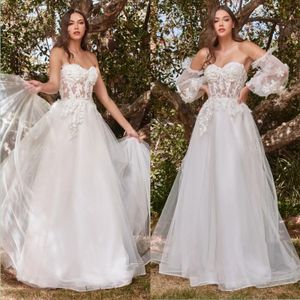 Pavimento in tulle lunghezza romantica una linea abiti da sposa abiti in pizzo floreale 3D APPLICI SWINETH ACCITÀ BRIDAGGI LUNGO CON PLUCES SANSEABILI