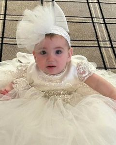 Taufkleider funkelnden Baby Weihnachtskleid Spitze Kristall Mädchen Baptist Luxusprinzessin Neugeborene Erste Kommunion Q240521