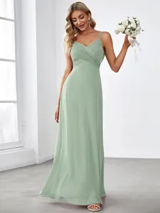 Party Dresses Elegant Evening Deep V-neck Sleeveless Spaghetti Straps Backless 2024 Ever Pretty Of A-line Mint Green Bridesmaid Dress