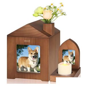 Inne zaopatrzenie psa urny dla psów koty koty popiołu pamiątka drewniana z ramką świecznika Uchwyt pogrzebowy pudełko kremacja drewna cas dheqr
