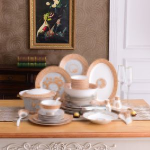 Designer Tableware European High-end Ceramic Tableware Golden Series Bone China Bowl Plate Dish Fish Plate Soup Pot Tableware Sold in Individual