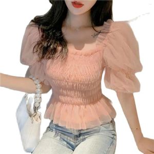 Damskie bluzki damskie bluzka koreański styl mody poza ramionami slash szyja pullover żeńska samica słodka szyfonowa koszula