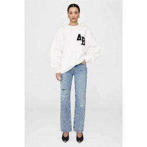 24AW Новые вышитые толстовины свободно флисовые белые женщины Дизайнерская круглое капюшон мода Pure Cotton Speater Sweater