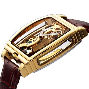 Transparent automatisk mekanisk klocka män steampunk skelett lyxig utrustning självlindande läder herrklocka klockor montre homme cj 249d