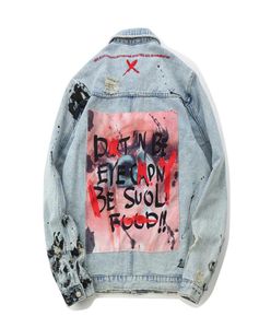 Men Graffiti Denim Jacket Streetwear 2020 Hip Hop Casual Patchwork Ripped Vintage Punk Rock Jeans Coats Outwear chaquetas hombre8023823