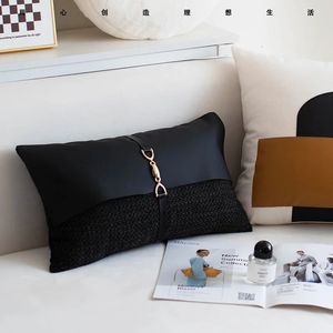 Croker Horse Throw Pillow Cushion Cover Black White With Gold Metal Button Modern Style Couch Lumbar Without Core 240521
