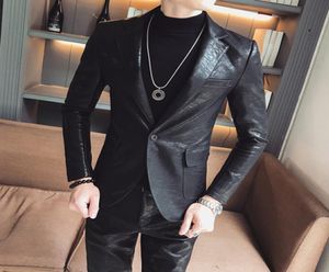 2022 Net Kırmızı Popüler Düz Renk En İyi Erkekler Deri Deri Korece Versiyon Modaya Moda Günlük Genç Beyefendi Düğün Suit8662278
