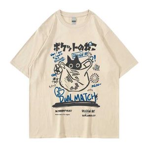 メンズTシャツヒップホップTシャツメンズストリート衣類日本語漢字面白いキャットプリントTシャツ2022メンズハラジュクカジュアル短袖TシャツトップQ240521