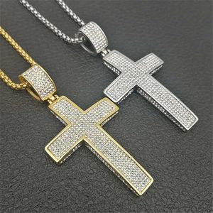 Hip Hop Iced Out Bling Big Cross Pendants Necklaces For Men14K Gold Christian Jewelry Religious