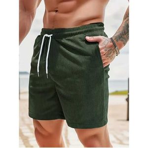 Pantaloncini da uomo Nuovi pantaloni sportivi in pizzo a colori solidi velluto a corta ginocchiera pantaloncini da uomo pantaloncini estivi casual elastico j240522