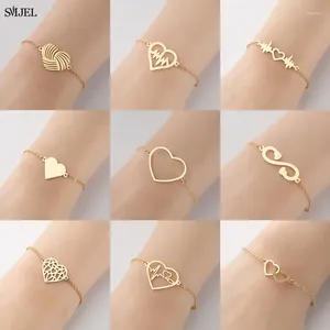 Link Armbänder Minimalist Golden Love Heart Charm Edelstahl Tiny Armreifen Design Schmuck Geburtstag Geschenke