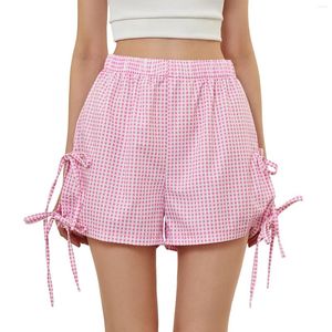 Women's Shorts Women Summer Plaid High Elastic Waist Short Pants Wide Leg Lounge Comfy For Beach Streetwear
