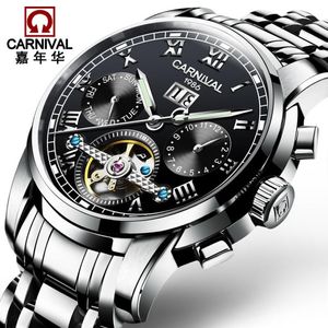 Tourbillon Automatic Watches Mens CARNIVAL Top Multifunction Business Machinery Watch Men Waterproof Skeleton Wristwatches 2799
