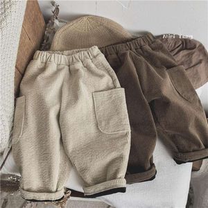 Winter Kids 2024 Korea Style Children's Clothing Corduroy Plush Thick Warm Casual Pants for Boys Girls L2405