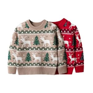 크리스마스 어린이 새로운 캐주얼 아기 따뜻한 엘크 인쇄 니트 스웨터 소년 소녀 귀여운 크리스마스 나무 풀버 옷 l2405