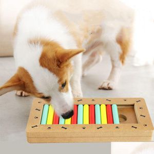 Dog Toys & Chews Wooden Pet Treasure Slow Puzzle Interactive Increase Iq Funny Training Puppy Kitten Feeding Bowl 221007 Drop Delivery Dhkpr