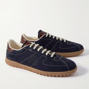 Men casual shoes low top flats Berluti- Men's Blue Scritto Venezia Leather-trimmed Suede Trainers rubber soles lace up luxury designer 39-44Box