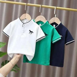 Polos Fashionable childrens polo shirt stand up collar sports childrens summer T-shirt soft and breathable cotton childrens clothing 7-12y Y240522