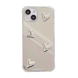 Shinny Luxury Crystal Make Up Mirror Cell Phone Case Hjärtdesign Telefonskydd för iPhone 15 14 13 12 LYP174