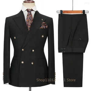 Ternos masculinos 2024 Moda Boutique Casual Boutique Double Trested Troushers / Jaqueta de negócios do homem Blazers Coat Pants 2 Pcs Conjunto