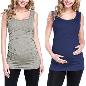 Yaz düz renkli kadın giysileri kadınlar hamile hamile şerit emzirme üst t-shirt bluz gebelik giyim l2405