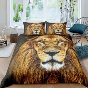 Sängkläder sätter svart lejon täcke täcker djur sängblad 3 stycke set singel dubbel king drottning full storlek 1 täcke 2 fall h240521 84JD