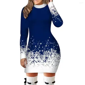 カジュアルドレスクリスマスプリントドレススノーフレークグラディエントカラーマッチシース女性のための暖かいスタイリッシュな冬のファッション