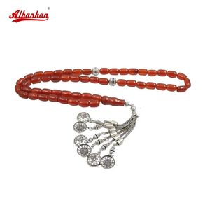 Ramadan Eid gift Tasbih Natural 5A Red Agates with ARABIC pendant Islam Muslim bracelet 33 prayer beads stone Rosary 240522
